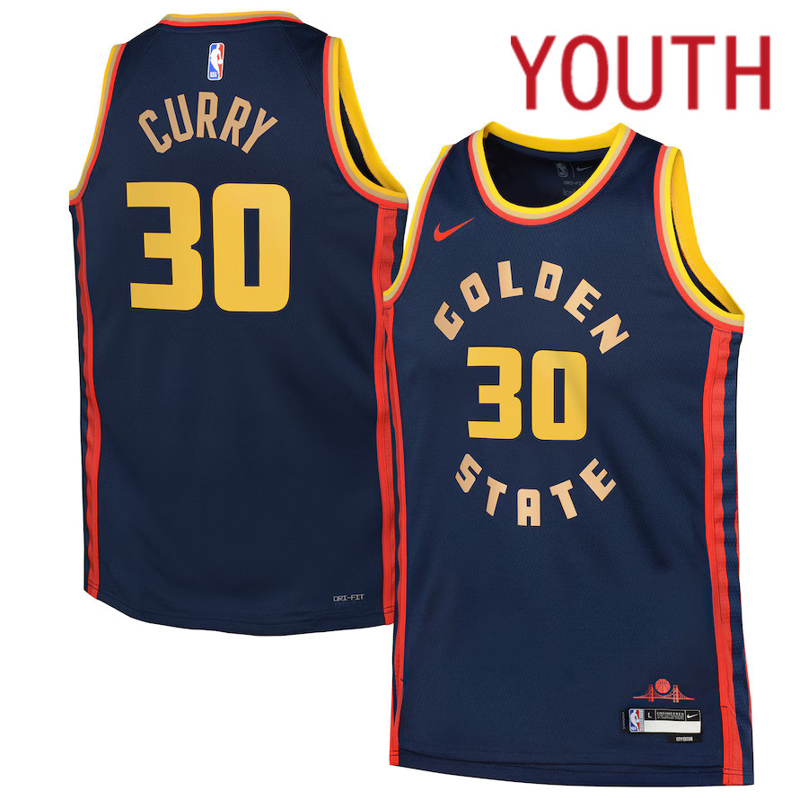 Youth Golden State Warriors 30 Stephen Curry Nike Navy City Edition 2024-25 Swingman Player NBA Jersey